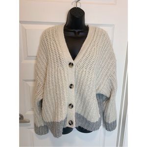 Zara colorblock Cream and Gray Cardigan Knit Sweater